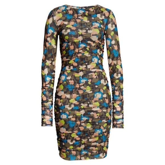 TED BAKER NWT Tina Ruched Front Long Sleeve Minidress Colorful Size 8-10 $225 - Picture 3 of 8